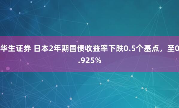 华生证券 日本2年期国债收益率下跌0.5个基点，至0.925%